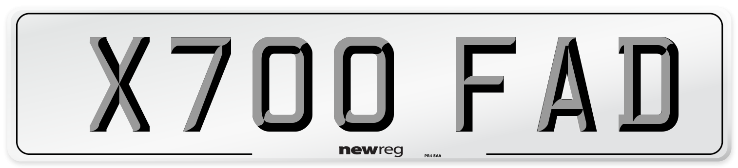 X700 FAD Number Plate from New Reg